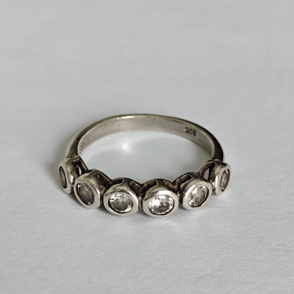 Sterling 925 Silver Half Eternity Band Ring With Cubic Zirconia